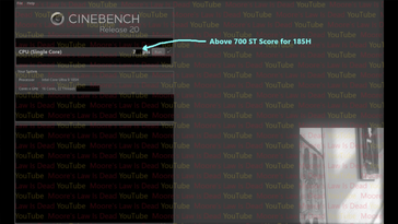 Risultato del Core Ultra 9 185H Cinebench R20 Single-Core. (Fonte: La legge di Moore è morta)