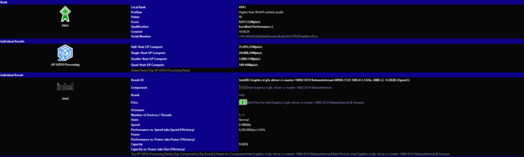 Risultati del benchmark Intel Arc Alchemist (immagine via SiSoftware)