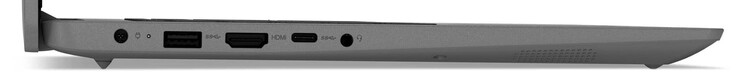 Lato sinistro: Porta di alimentazione, USB 3.2 Gen 1 (USB-A), HDMI, USB 3.2 Gen 1 (USB-C; Power Delivery, Displayport), combo audio.