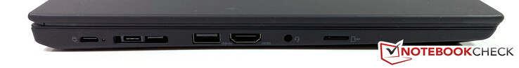 Lato sinistro: USB-C (3.1 Gen.2), SideDock CS18 (USB-C (3.1 Gen.2) & Gigabit-Ethernet tramite adattatore), USB-A (3.1 Gen.1), HDMI 2.0, jack stereo da 3,5 mm, lettore microSD