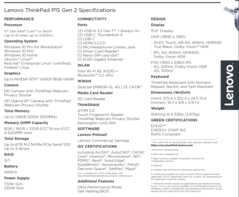 Lenovo ThinkPad P15 Gen 2 - Specifiche. (Fonte immagine: Lenovo)