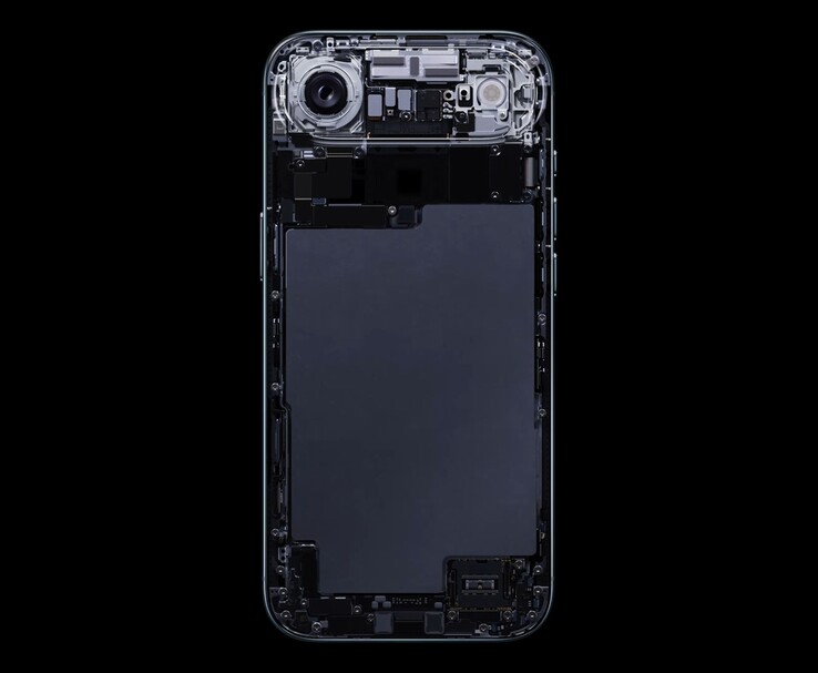 Vista interna dell'iPhone Air Apple che mostra il layout della batteria e i componenti del modulo della fotocamera (Fonte immagine: Apple)
