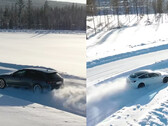L'Audi RS4 Avant Quattro combatte la battaglia AWD contro la Model 3 Performance a doppio motore di Tesla su un circuito di prova invernale. (Fonte: Tyre Reviews su YouTube)
