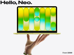 Il MacBook Neo è ora disponibile a partire da 699 dollari. Nell’immagine: una foto promozionale che mostra la parte anteriore del portatile (ritoccata).