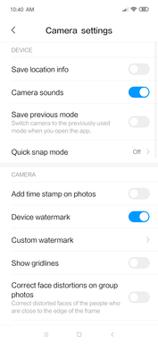 App di default settaggi fotocamera