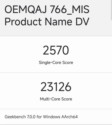 Risultato Geekbench della configurazione N1X a 20 core