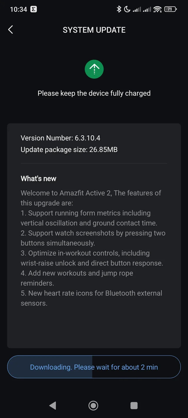 Le note di rilascio della versione software 6.3.10.4 per l'Amazfit Active 2 (Round). (Fonte immagine: Reddit)