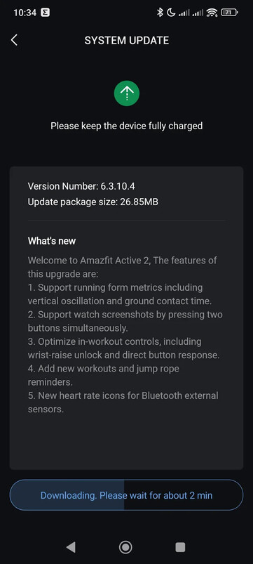 Le note di rilascio della versione software 6.3.10.4 per l'Amazfit Active 2 (Round). (Fonte immagine: Reddit)