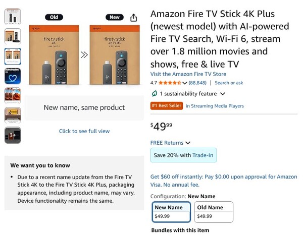 Gli acquirenti possono scegliere tra la confezione con il nuovo nome e quella con il vecchio nome. (Fonte immagine: Amazon)