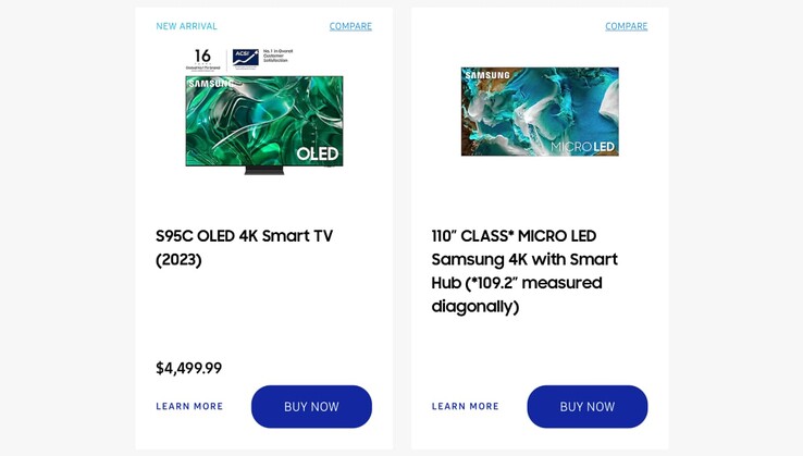 L'elenco dei prodotti del TV Samsung S95C QD-OLED da 77 pollici (fonte: FlatpanelsHD)