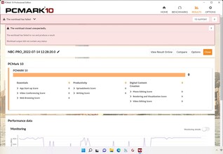 PCMark 10 si blocca continuamente sul Pro 15