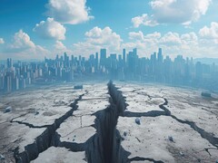 Immagine generata dall&#039;AI che raffigura una linea di faglia a Città del Messico. (Fonte immagine: Attasit, Adobe Stock)