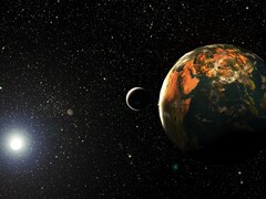 Un'illustrazione d'artista che mostra la Terra e il Sole.