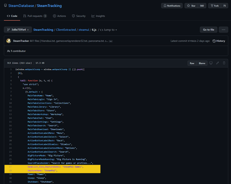 Riferimenti a 'Neptune' e 'SteamPal' nel codice di Steam. (Fonte immagine: SteamDB)
