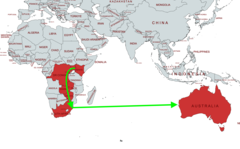 Il percorso proposto per il nuovo cavo in fibra ottica sottomarino di Google attraversa l'Africa meridionale e l'Oceano Indiano. (Immagine via MapChart con modifiche)