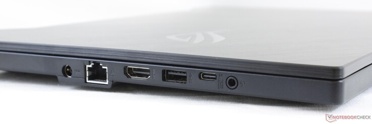 A sinistra: alimentazione, Gigabit RJ-45, HDMI 2.0b, USB 3.1 Gen. 1 Type-A, USB 3.1 Gen. 2 Type-C con DisplayPort 1.4, 3.5 mm combo audio