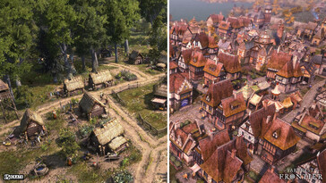 Un'immagine che mostra due città in Farthest Frontier.