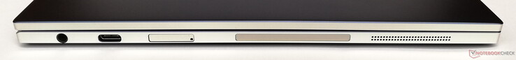 Lato sinistro: jack cuffie da 3.5 mm, 1x USB Type-C 3.0 (anche epr alimentazione), slot scheda microSD