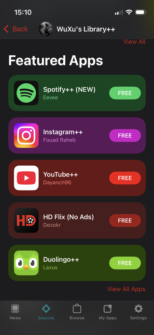 Le fonti di terze parti di Altstore Classic offrono l'accesso ad app progettate per aggirare le funzioni a pagamento di servizi come Spotify, Deezer, YouTube e Duolingo, oltre a siti televisivi pirata (Fonte: Notebookcheck)