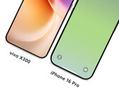 Il Vivo X300 accanto ad un iPhone 16 Pro, da sinistra a destra. (Fonte immagine: Han Bo Xiao - modificato)