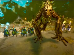 Una schermata di Wartorn mostra un&#039;unità di alberi che combatte accanto a elfi e maghi
