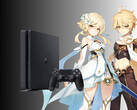 I personaggi di Genshin Impact raffigurati accanto alla PS4 (Fonte: Cognosphere, Sony PlayStation con modifiche)
