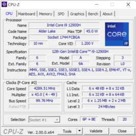 Scheda principale di CPU-Z