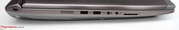 Lato sinistro: Blocco Kensington, 2x USB 3.0 Type-A, microfono, cuffie, lettore di schede di memoria