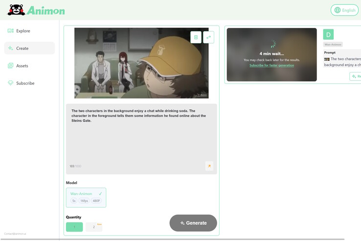 Durante un test di Animon.ai su un'immagine fissa di Steins;Gate che richiedeva di animare i personaggi in primo piano e sullo sfondo, solo il personaggio in primo piano è stato animato con successo. (Fonte immagine: Animon)