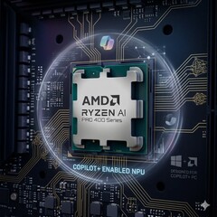 AMD Ryzen AI PRO 400 Series con sfondo a tema Copilot generato dall'AI.