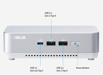 Le connessioni esterne dell'Asus NUC 14 Pro+ - parte anteriore (fonte: Asus)