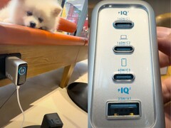 Le 3 porte USB-C e la quarta porta USB-A sono presenti sul fondo del caricatore da parete Anker Zolo 140W. (Fonte immagine: Xiao Li TV via YouTube)