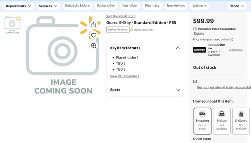 Mostra l'inserzione di Walmart per il pre-ordine di Gears of War: E-Day PS5