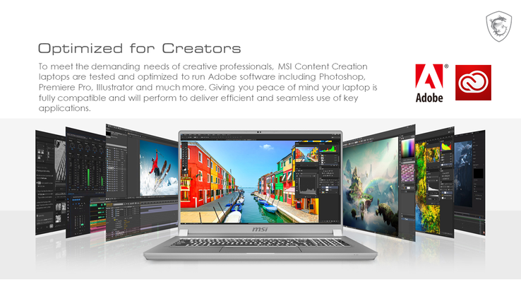 L'MSI Creator 17 è testato per prestazioni eccellenti nelle applicazioni creative più popolari. (Fonte: Adobe)