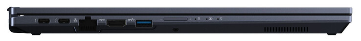 Lato sinistro: 2x Thunderbolt 4 (USB-C; Power Delivery, Displayport), Gigabit Ethernet, HDMI, USB 3.2 Gen 2 (USB-A), bilanciere del volume
