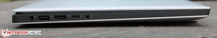 a sinistra: alimentatore, USB 3.0, HDMI, USB Tipo-C Gen. 2 + Thunderbolt 3, jack audio combinato da 3,5 mm