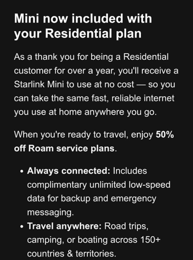 L'offerta gratuita della parabola Starlink Mini. (Fonte: SpaceX)