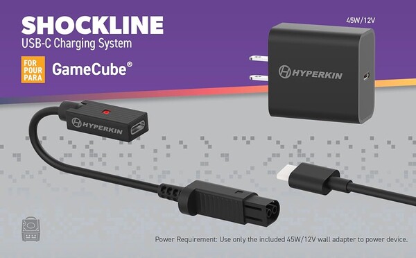 Il kit Hyperkin Shockline per GameCube viene fornito con un adattatore USB-C da 45 W.