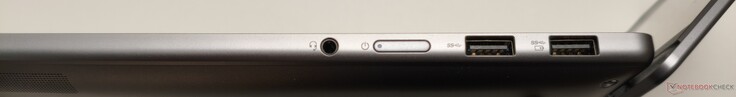 Lato destro: jack audio, pulsante di accensione, 2x USB-A 3.0