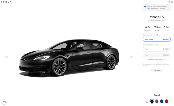 La Model S Plaid+ rimane sul sito web di Tesla, per ora. (Fonte: Tesla)