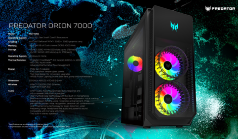 L'Acer Predator Orion 7000 - Specifiche. (Fonte: Acer)