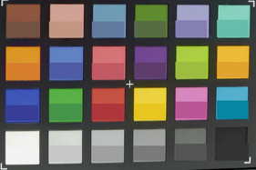 Immagine dei colori ColorChecker. La metà inferiore di ogni area mostra il colore di riferimento