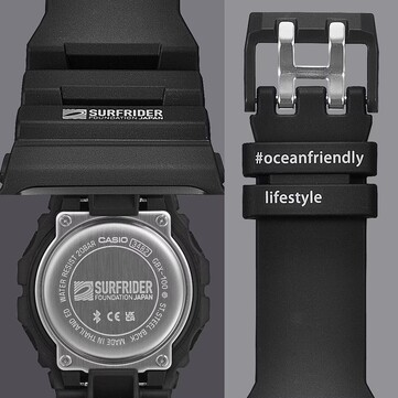 I sottili dettagli di design includono il logo Surfrider Foundation Japan sul fondello in acciaio inossidabile e la tagline #oceanfriendlylifestyle sul passante del cinturino.
