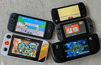 Gamestation Go a confronto con Switch 2, Ayn Odin, Switch 1 e Steam Deck (dall'alto a sinistra al basso a destra, fonte immagine: Marc Zander, Notebookcheck)