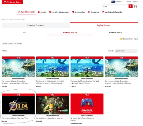 Prezzo del remake di Zelda: Ocarina of Time indicato sul Nintendo Store australiano