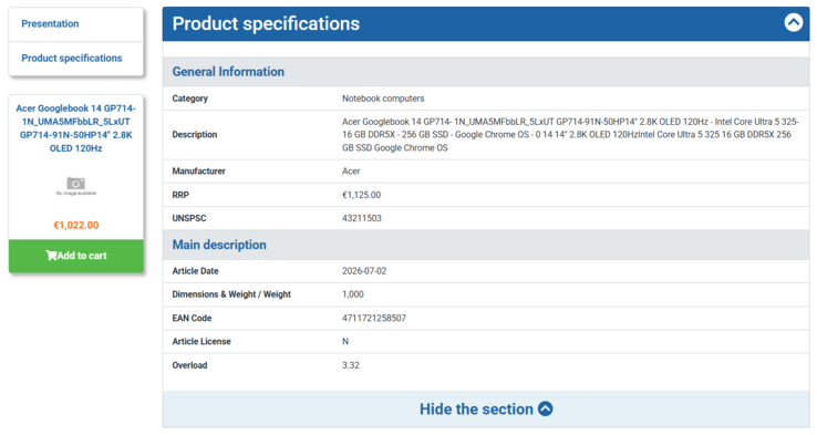 Specifiche tecniche e prezzo dell’Acer Googlebook 14