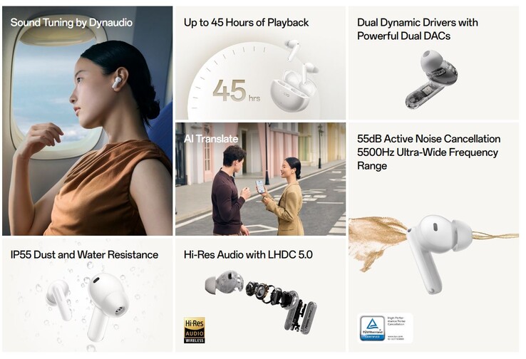 Le cuffie wireless Enco X3s sono dotate di doppio driver e di audio ad alta risoluzione tramite LHDC 5.0 (Fonte: Oppo)