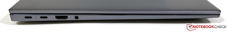 A sinistra: 2x USB-C 3.2 Gen.2 (modalità DisplayPort ALT, Power Delivery), HDMI 2.0, jack audio da 3,5 mm
