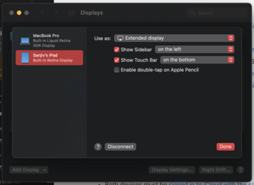 Il menu delle impostazioni di Sidecar dà agli utenti la possibilità di abilitare la Touch Bar. (Immagine: Notebookcheck)
