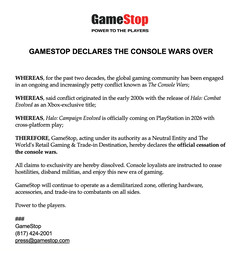Uno screengrab della dichiarazione satirica di GameStop su X (fonte immagine: GameStop X)
